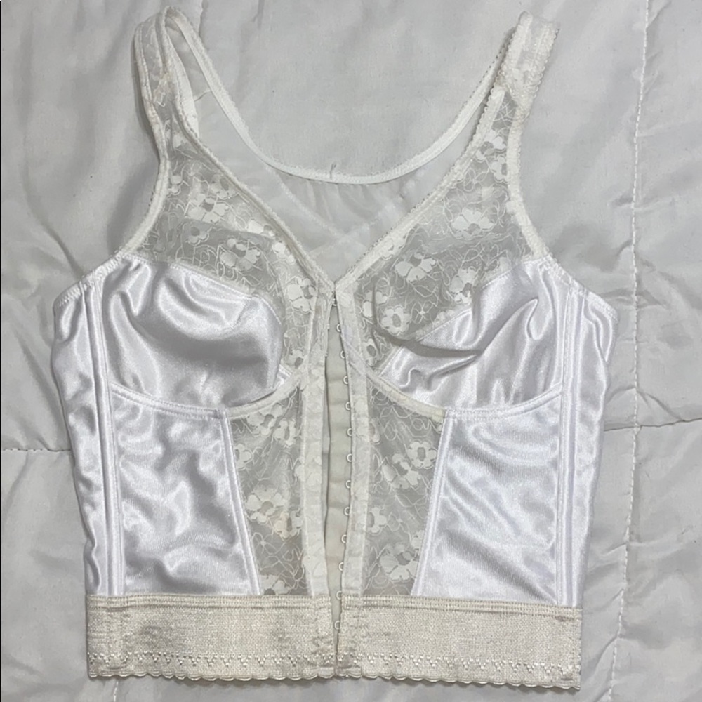 White lace and silk corset top